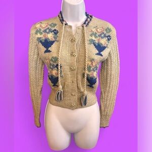 Vintage 1970’s AS IS Rocco floral cardigan sweater with tassels.